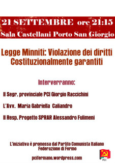 "Legge Minniti: violazione dei diritti costituzionalmente garantiti" - incontro a Porto San Giorgio - locandina