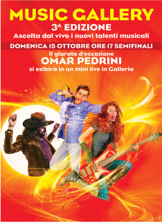 Domenica 15 ottobre al Centro Commerciale Auchan Posto S. Elpidio le semifinali di Music Gallery con Omar Pedrini - locandina