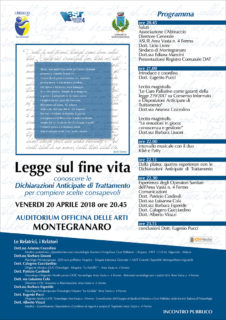 A Montegranaro l'incontro "Legge sul fine vita - Conoscere le dichiarazioni anticipate di trattamento per compiere scelte consapevoli"