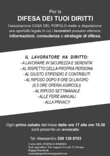 Sportello legale per la difesa dei diritti dei lavoratori a Fermo - locandina